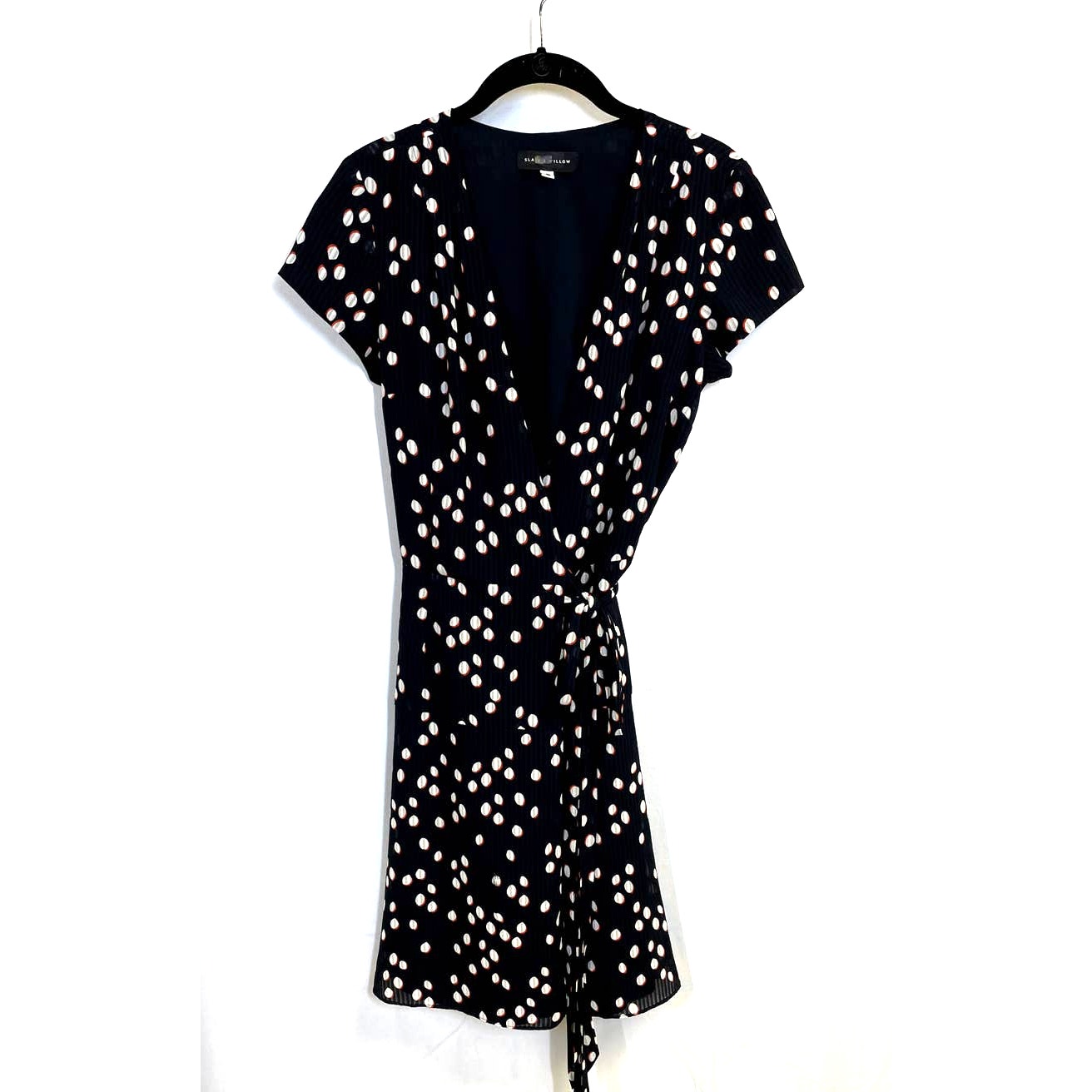 Slate & Willow Polka Dot Wrap Dress Short Sleeve Work To Wear Blue Size 6